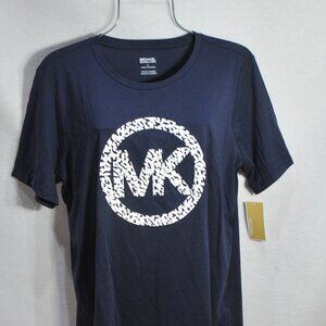 Michael Kors Women's Blouse XL Midnight Blue Circle MK Logo Shirt Top